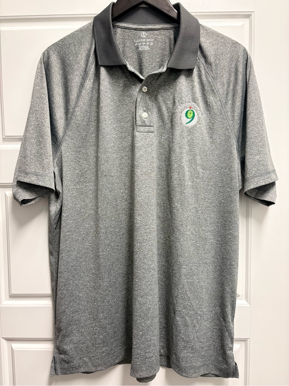 Lands' End Men's Heather Gray Golf Polo with Dark Gray Collar Size Large
